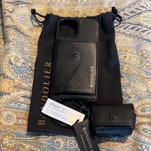 Bandolier Black Leather iPhone Case with Gold Accents